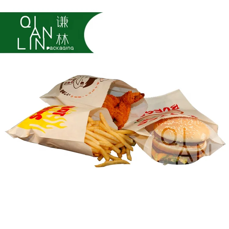 Grease Resistant Fry Chicken Bag Food Grade Greaseproof Fast French Fries Paper with Customized Printing