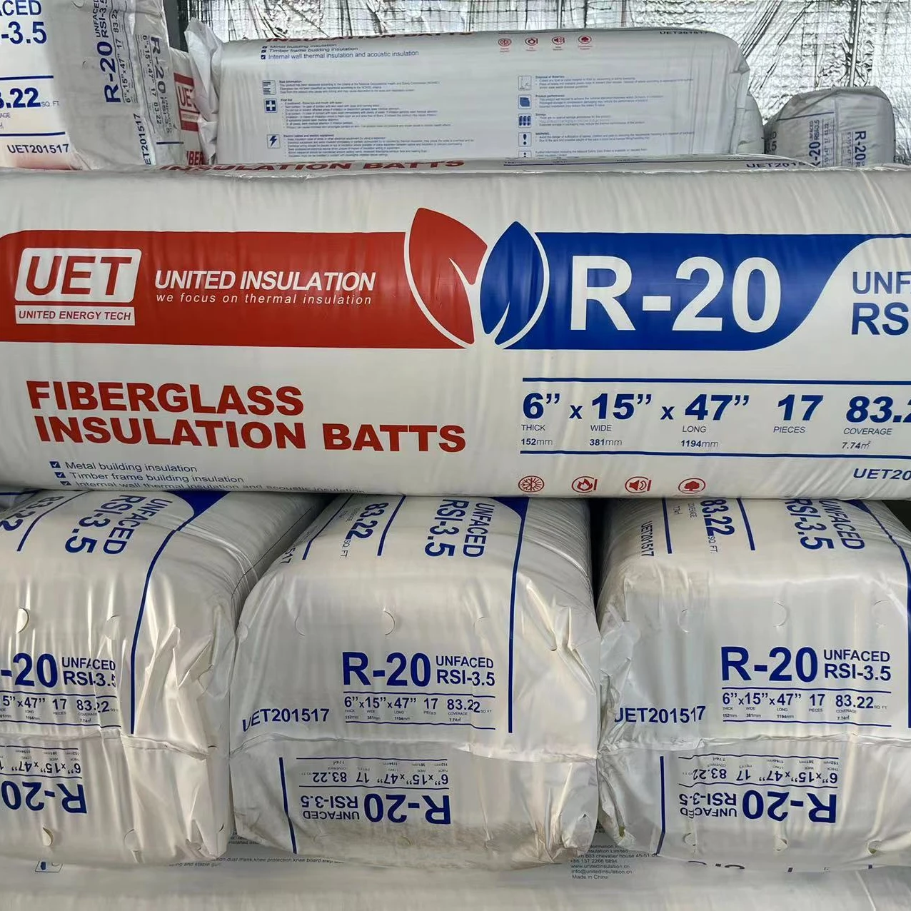 UET United Insulation 0.040 W/mk Workshop FSK Faced Insulating Glasswool Roll Fibreglass Wool Insulation Rolls Glass Wool