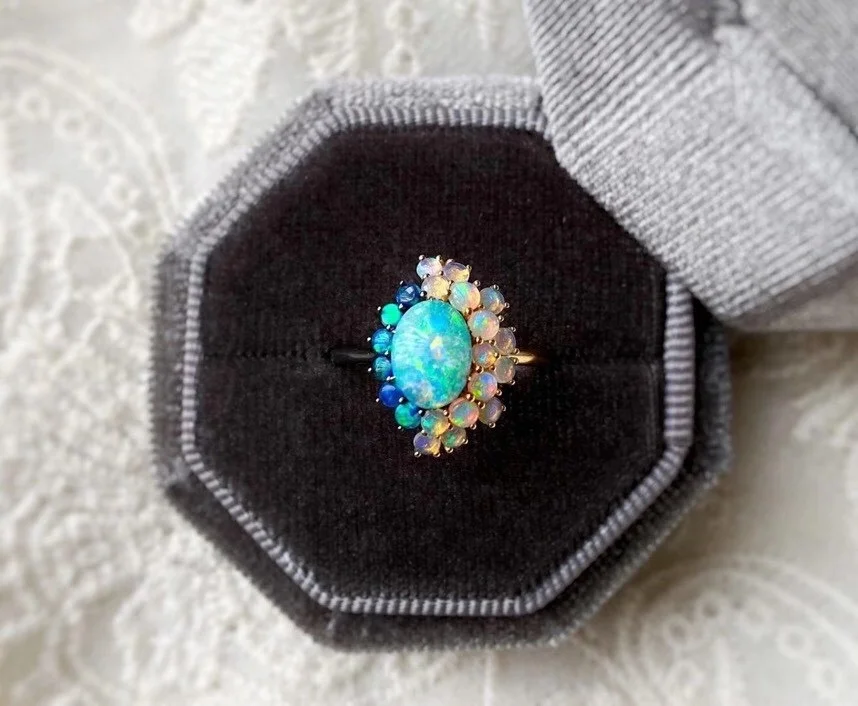 
girl Natural Australia Opal 14k gold pure gold rings engagement wedding Christmas gift custom woman jewelry 14k gold rings 