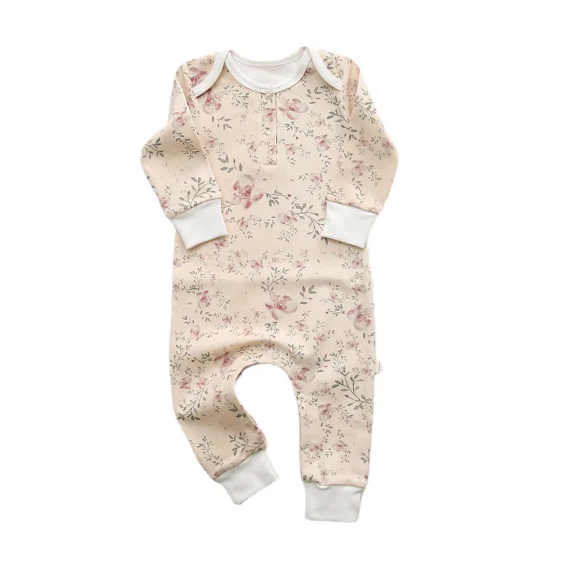 Ins Trendy Spring long sleeve Organic Soft Cotton Baby Clothes baby sleep suit Lovely Flower Printed Baby Romper