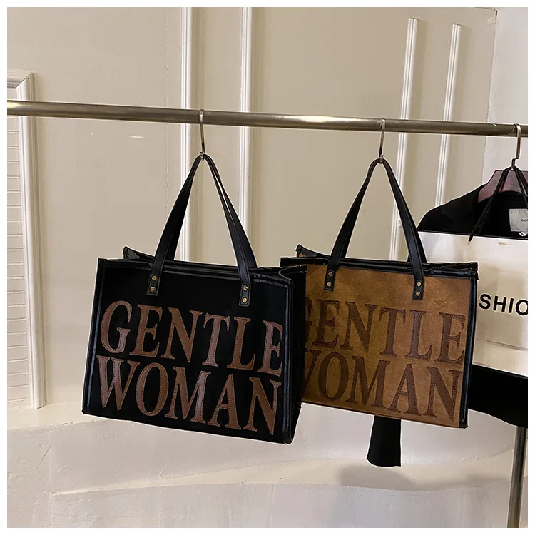 Good Quality Thai Gentle Woman Embossed Letter Suede Tote Bag