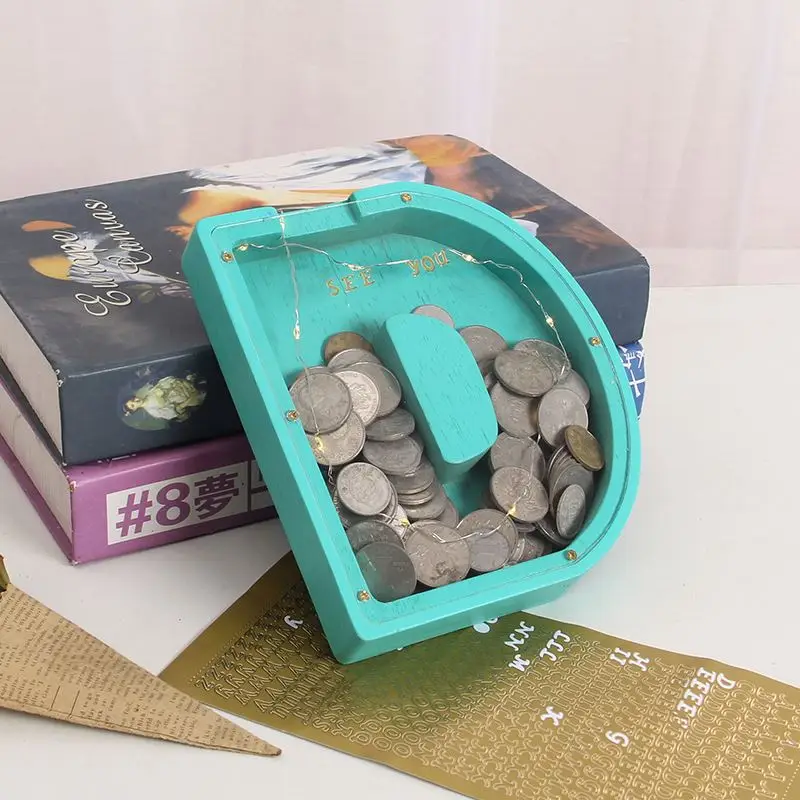 Piggy-Bank For Kids Boys Girls Large Piggy Banks 26 English Alphabet Letter,Personalized Wooden,Transparent Money Saving Box