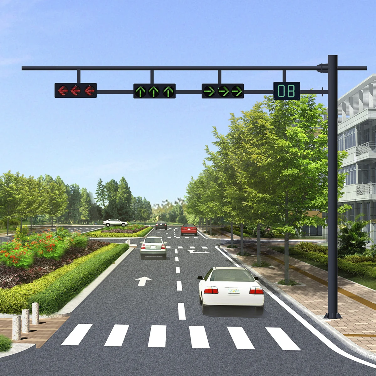 XLZM  Led Red Green Traffic Light 3 Way High Flux Traffic Light Galvanized Steel Traffic Signal Lighting Pole