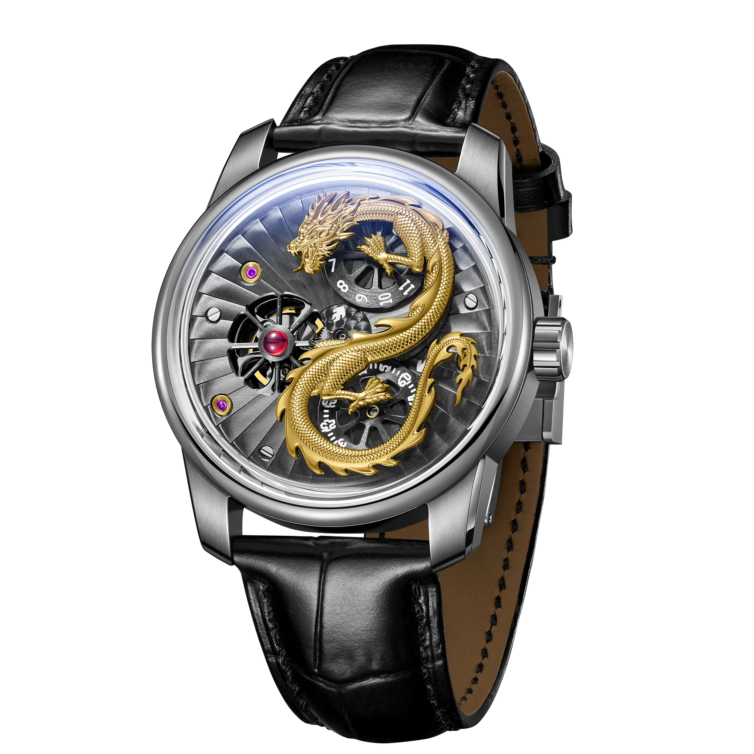 Customization Mechanical Dragon Hand Watch For Men Custom Made Chinese With Moving Dragon Wrist Watch