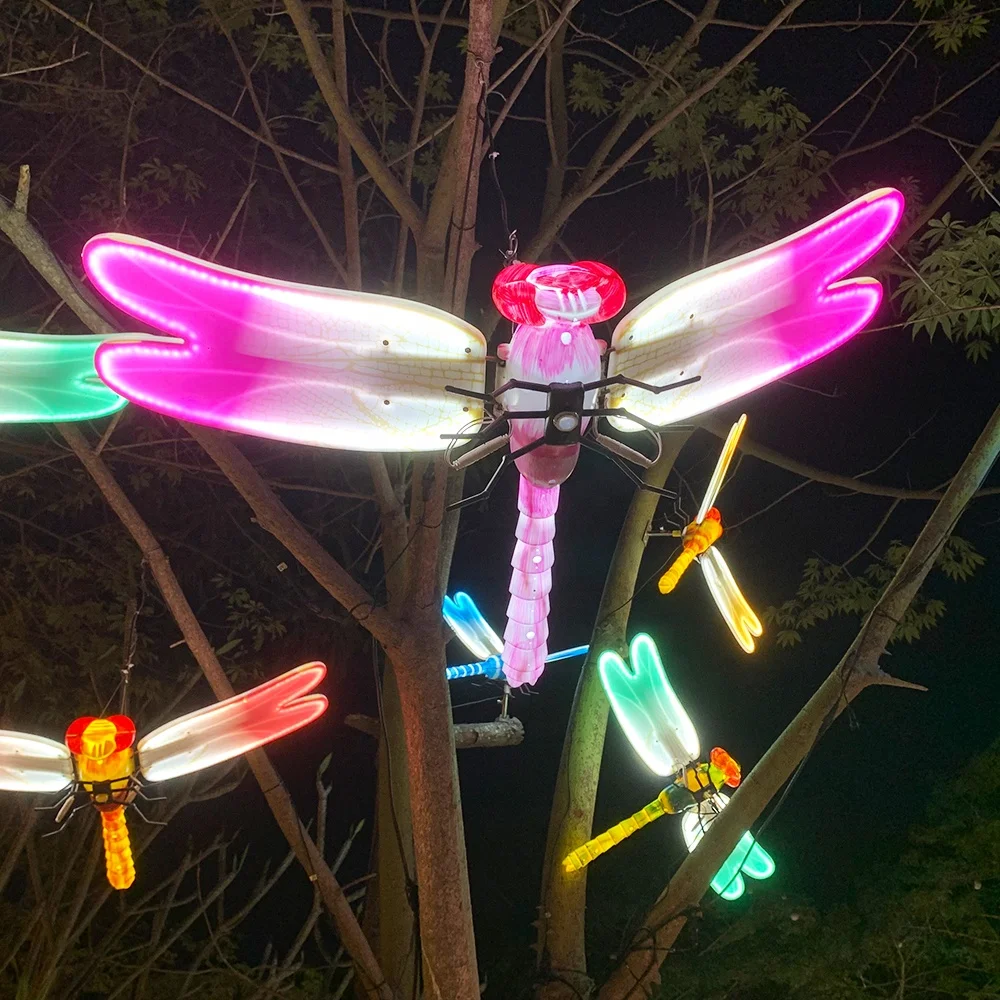 Momovalley luminous flutter solar Dragonfly wind spinner colorful led light up garden art dynamic spin weatherproof design