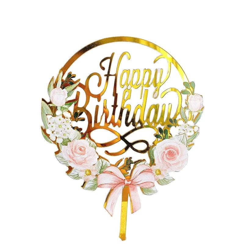 Baby Show Party decoration Mini Size Beautiful Flower Acrylic Happy Birthday Cake