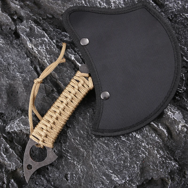 Multipurpose professional high steel  black blade multi function outdoor Axe sickle with emergency tied rope handle