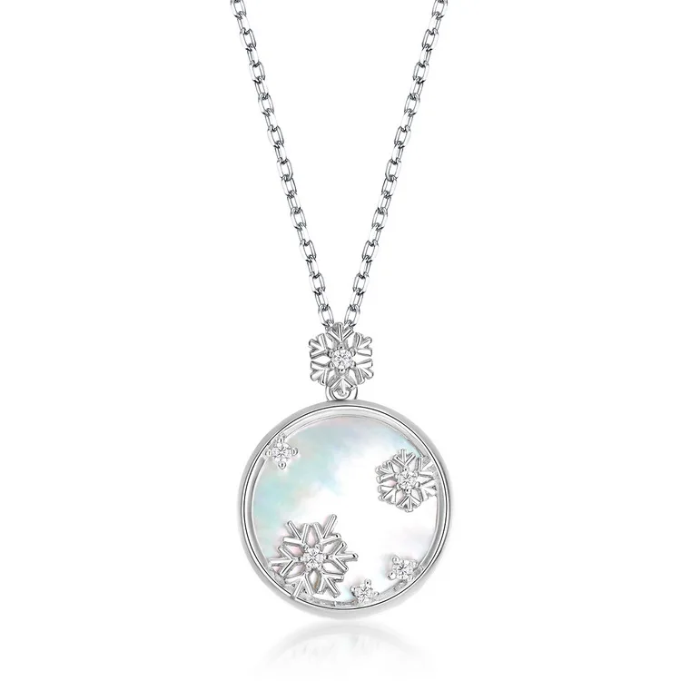 Xmas Holiday Theme Christmas Gift Snow Flower Rhodium Plated 925 Sterling Silver Custom Pendant Snowflake Necklace