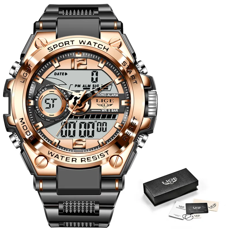 LIGE 8922 Men Watch Digital 50m Waterproof Wristwatch LED Quartz Clock Sport Watch Male Big Watches Men Relogio Masculino