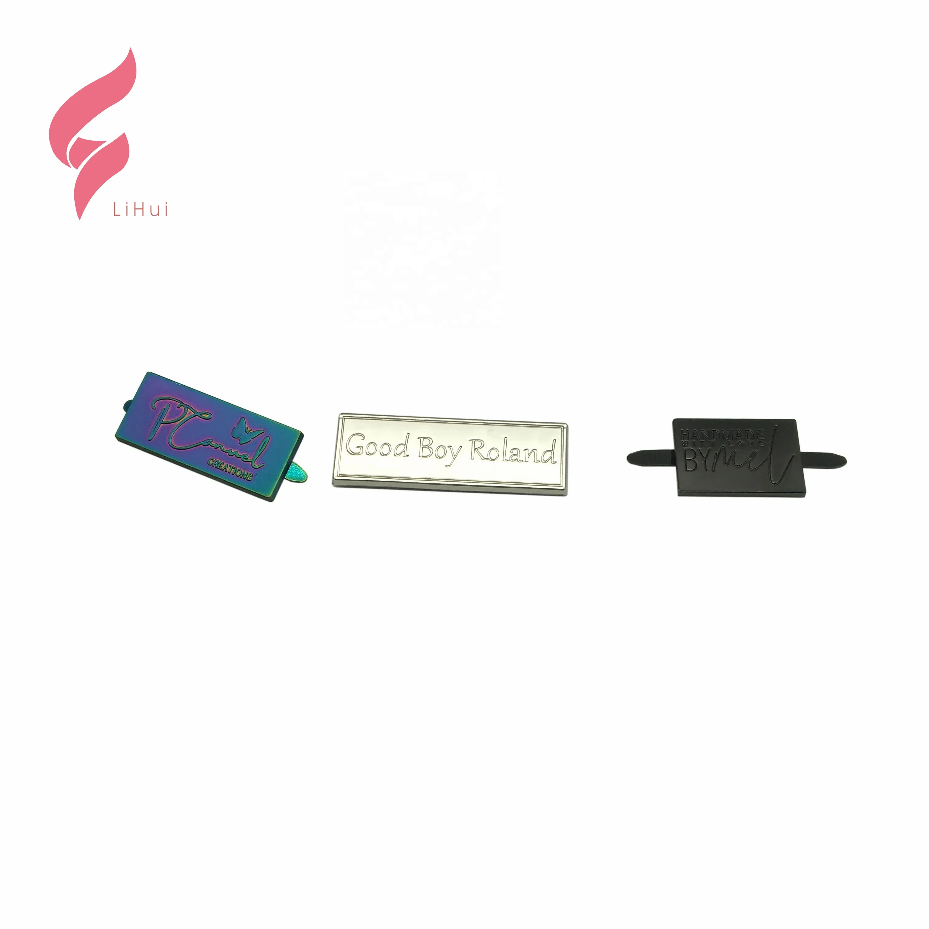 Lihui Custom Logo Raised Engraved Metal Plate Tag Label Factory Price for Clothes and Handbags Letter Pattern