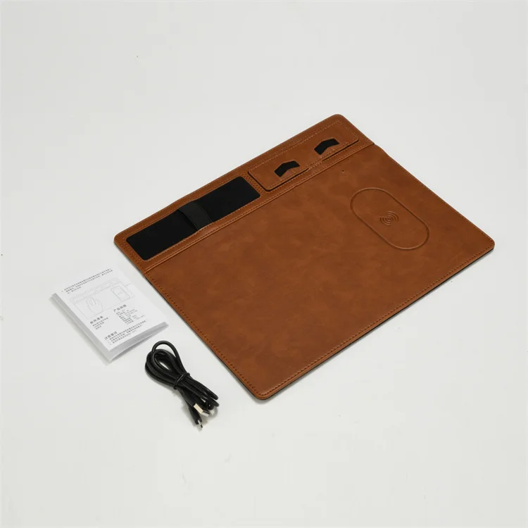 Custom Multi-function Wireless Charger Smart Computer Mat Office Table Pu Leather Mouse Pad With phone holder