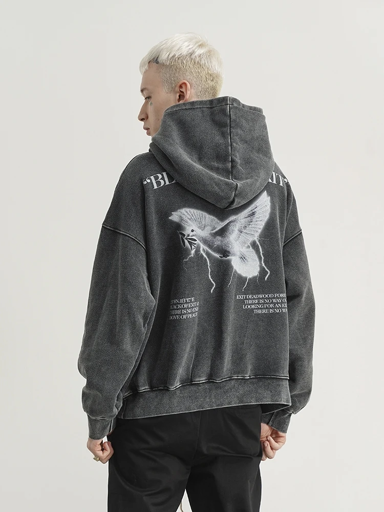 unisex custom embroidered faded hoodie no string men cotton 450 gsm heavyweight fleece acid washed mens vintage hoodie