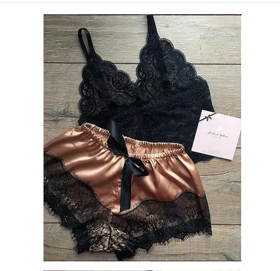 Оптовая продажа, 9 видов цветов, Женский Атласный пижамный комплект, Дамское сексуальное прозрачное кружевное белье