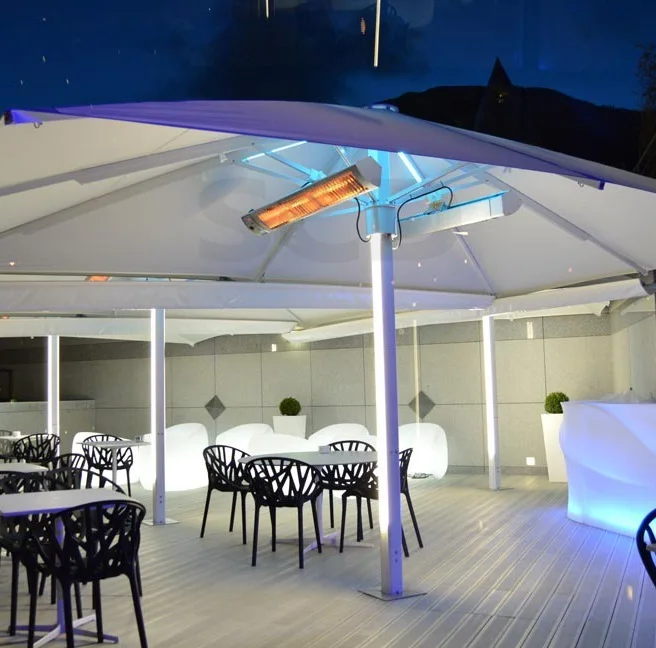 Luxury Aluminum Pole 105mm Imported Fabric Outdoor Patio Heavy Duty Umbrella With Led
