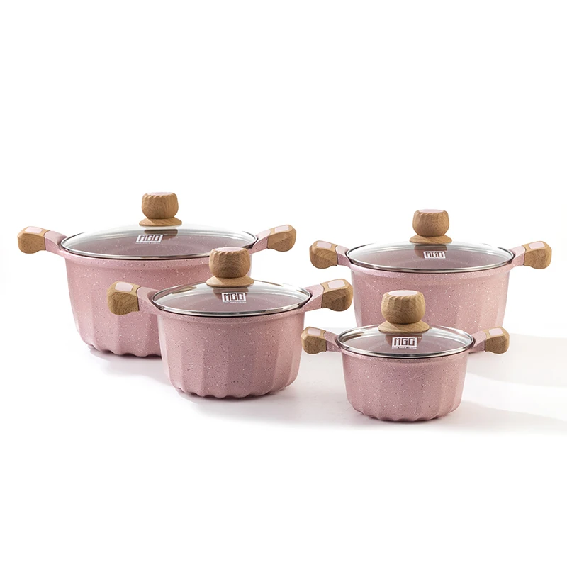 16/20/24/28 Cm 4-piece Set with Double Bottom Coffee Color Sprinkled Die-casting Pan Dots MGC Aluminum with Black and White