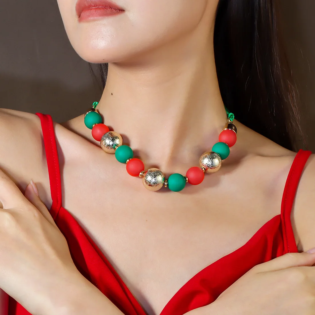 Christmas Acrylic Beaded Clavicle Chain Plated Stainless Steel Ribbon Necklace Fashion Festival Accessories Gifts For Women