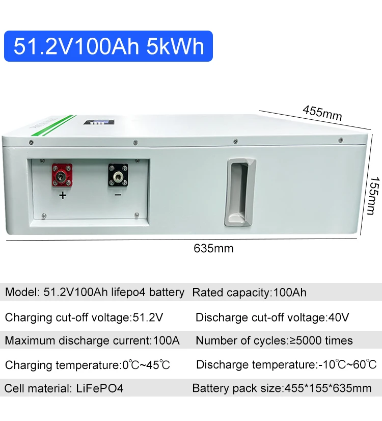 Высококачественное настенное крепление 51 2 В 100Ah 5KWH литиевая батарея LiFePO4 для домашней солнечной системы
