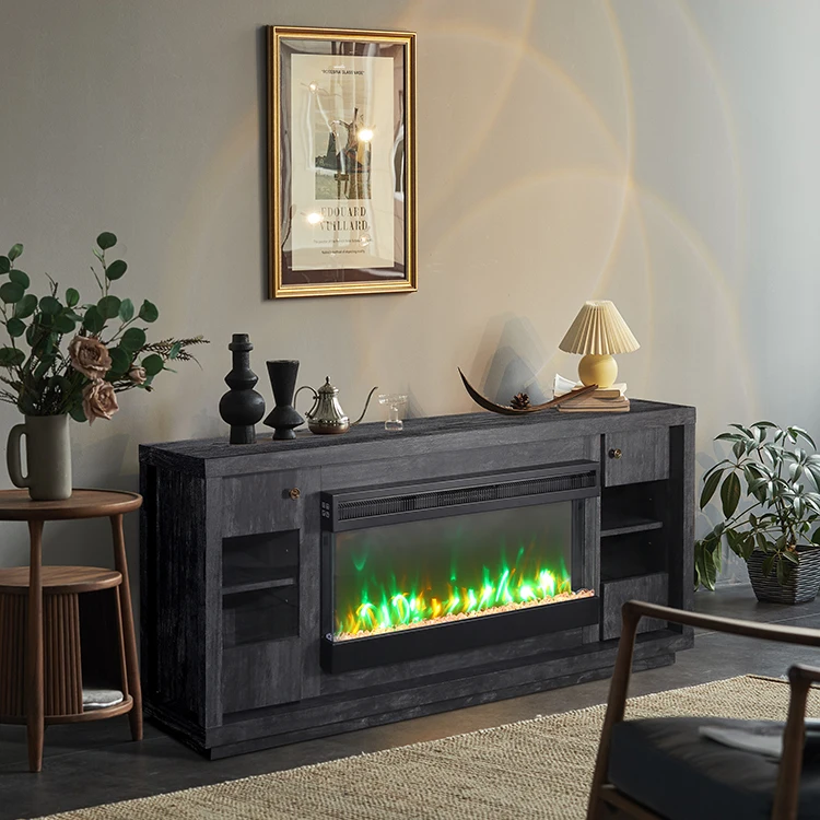 65 Inch Living Room Furniture Modern TV Cabinet Media Console Fireplace TV Stand MDF TV Unit