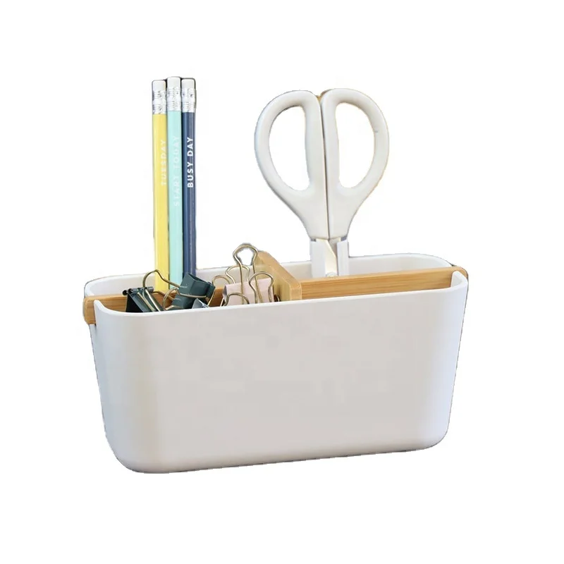 Free sample modern bamboo desktop storage for marker pens multi purpose use wooden desk side pencil cup organizer for office