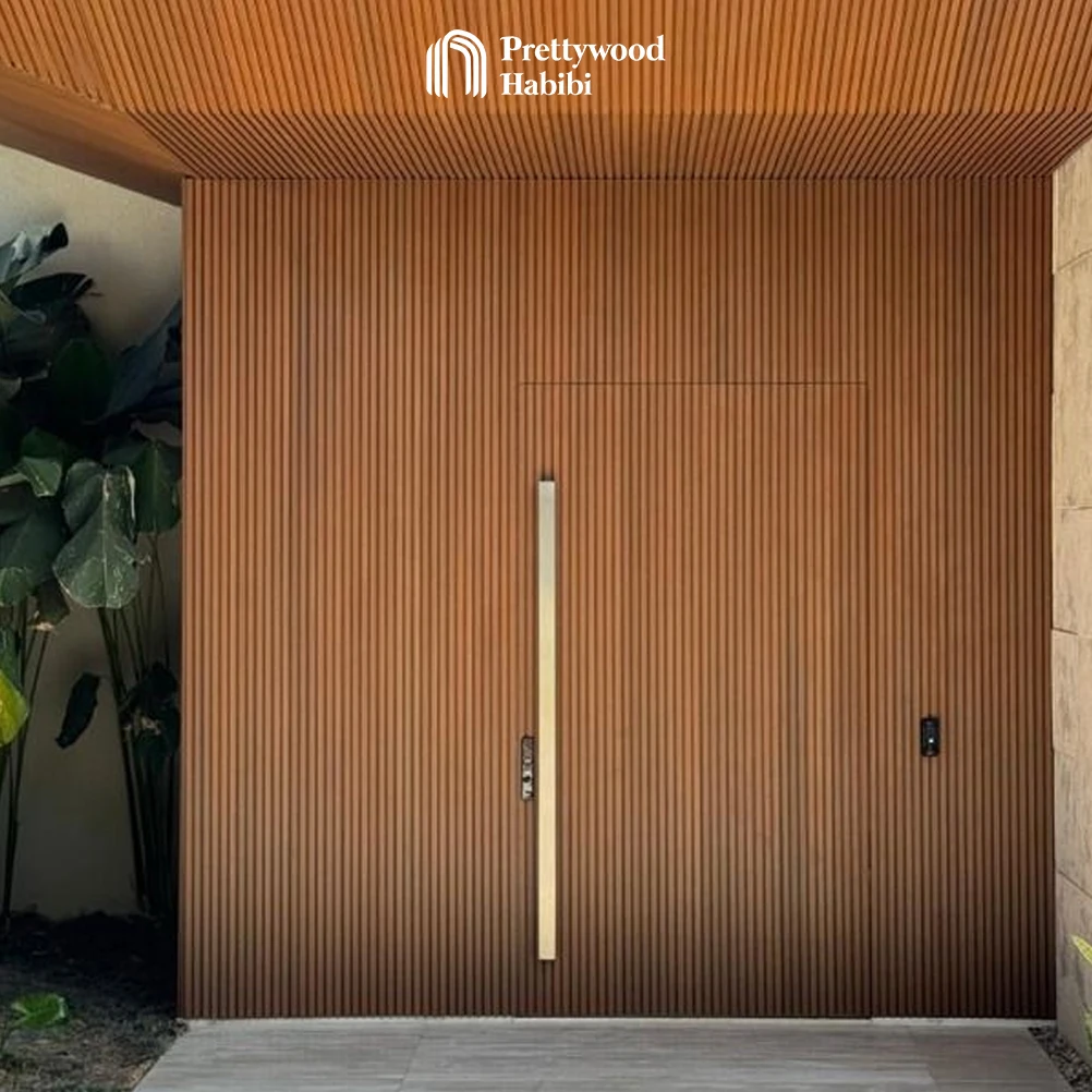 Residential Modernized Vertical Slats Design Oversize Heavy Duty Hinge Main Entrance Door Solid Wooden Exterior Front Entry Door