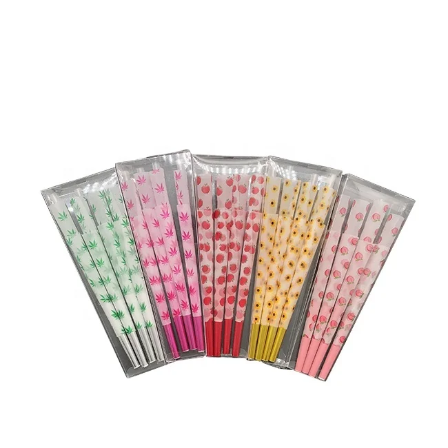 Factory wholesale popular hemp paper color printed cones king size 109 mm pre-rolled cones for export