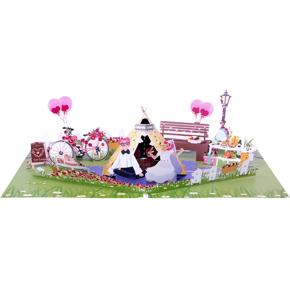 Winpsheng manufacturer fancy wedding camping card thank you greeting card wedding pop up invitation card