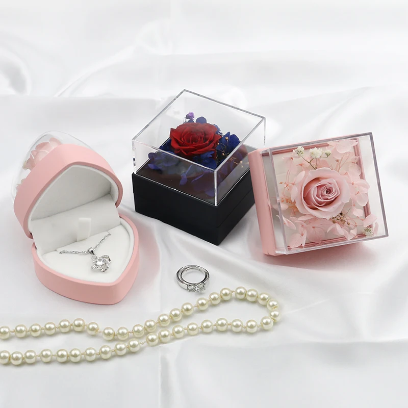 Factory Sale Colorful Custom Preserved Flower Ring Box Exquisite Jewelry Box Proposal Ring Box