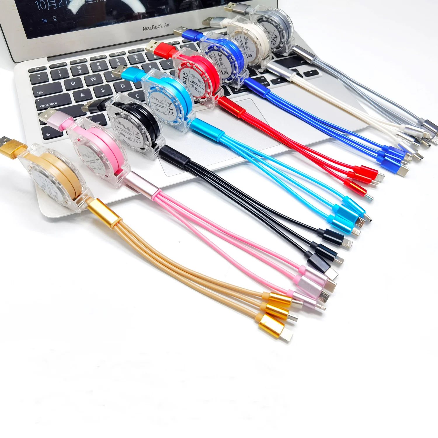 
Wholesale Custom Logo 3 in 1 Charger Phone Data Cable Retractable Charging Cables Promotional Gift Factory Price Custom logo a 