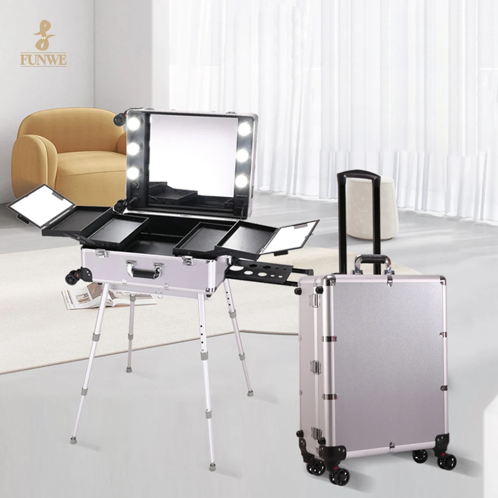 Cosmetic Train Case Aluminum Carrying Hand Professional Beauty Case Travel, Beauty Case Aluminum With Color Profile