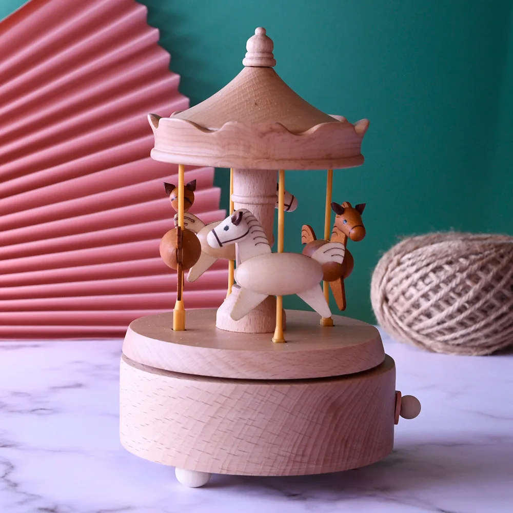 High-Grade Paper Toy Music Box round Pattern Carousel Home Crafts for Children Hand Crank Amusement Park Music Perfect Gift