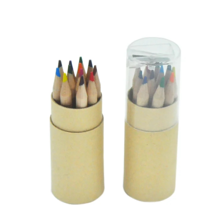 
Promotional paper tube kids stationery sets customized pencil colors 12 half size wooden color pencil with sharpener 