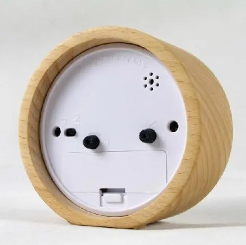 Nightlight Solid Wood Battery Operated Round Wooden Silent Desktop Alarm Clock for Home Study