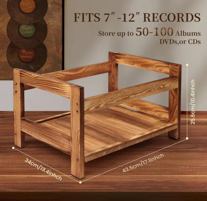 Vinyl Record Storage Organizer Fits 7-12 Albums DVD CD Ideal Retro Home Decor Player Wooden Box Magazine File Holder Crate Racks