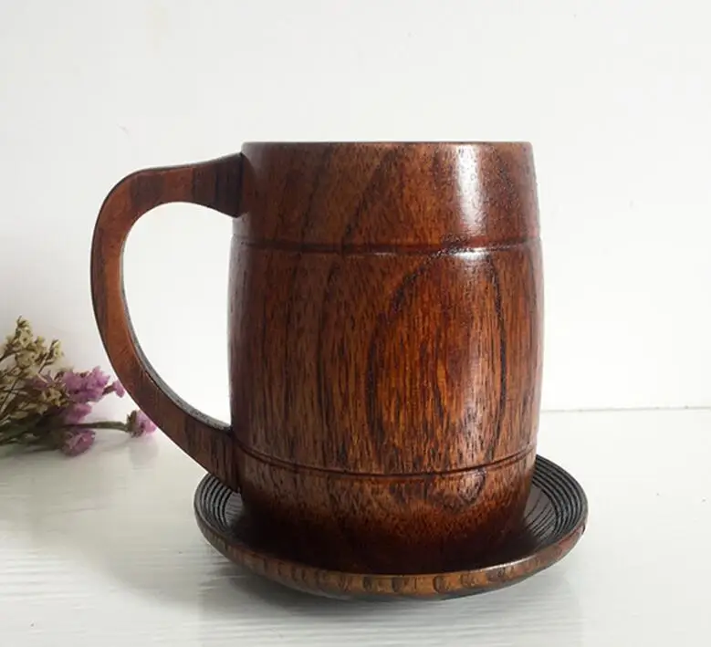 F203 Wooden beer mug with handle features creative coffee milk tea mug wooden mug