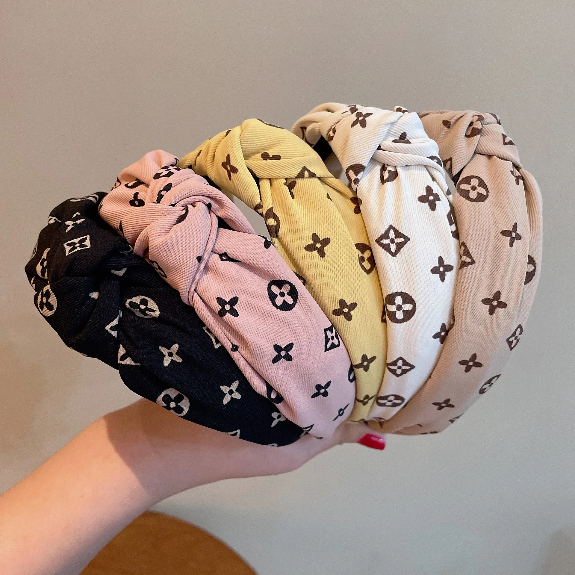 Fashion Luxury Vintage Design Print Logo Girls Hairbands Accessories Wide Twisted Bow Knot Headband For Women