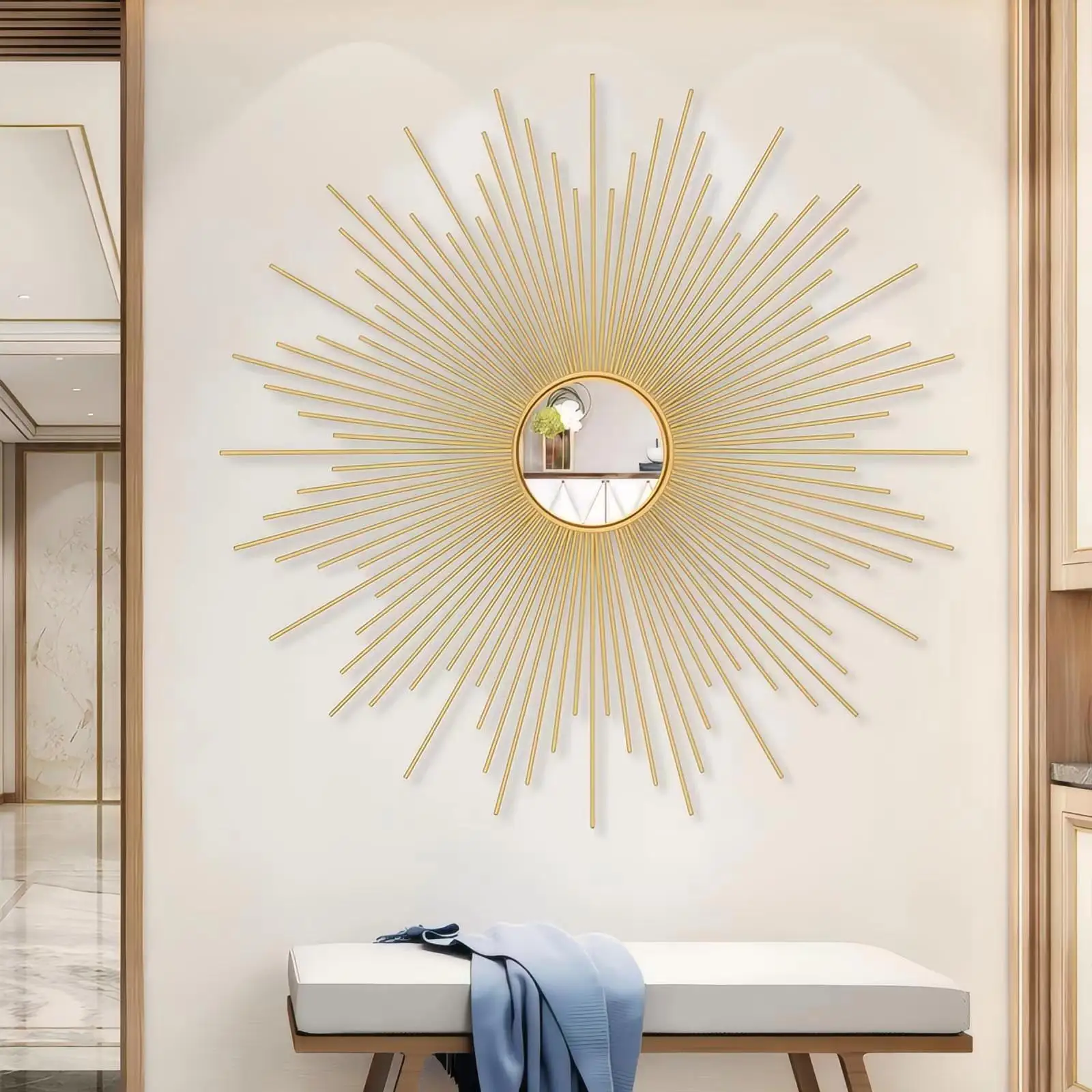 Factory Nordic Style Luxury Gold Wall Mirror Decoration 3D Sun Flower metal Wall Art Decor For home decor