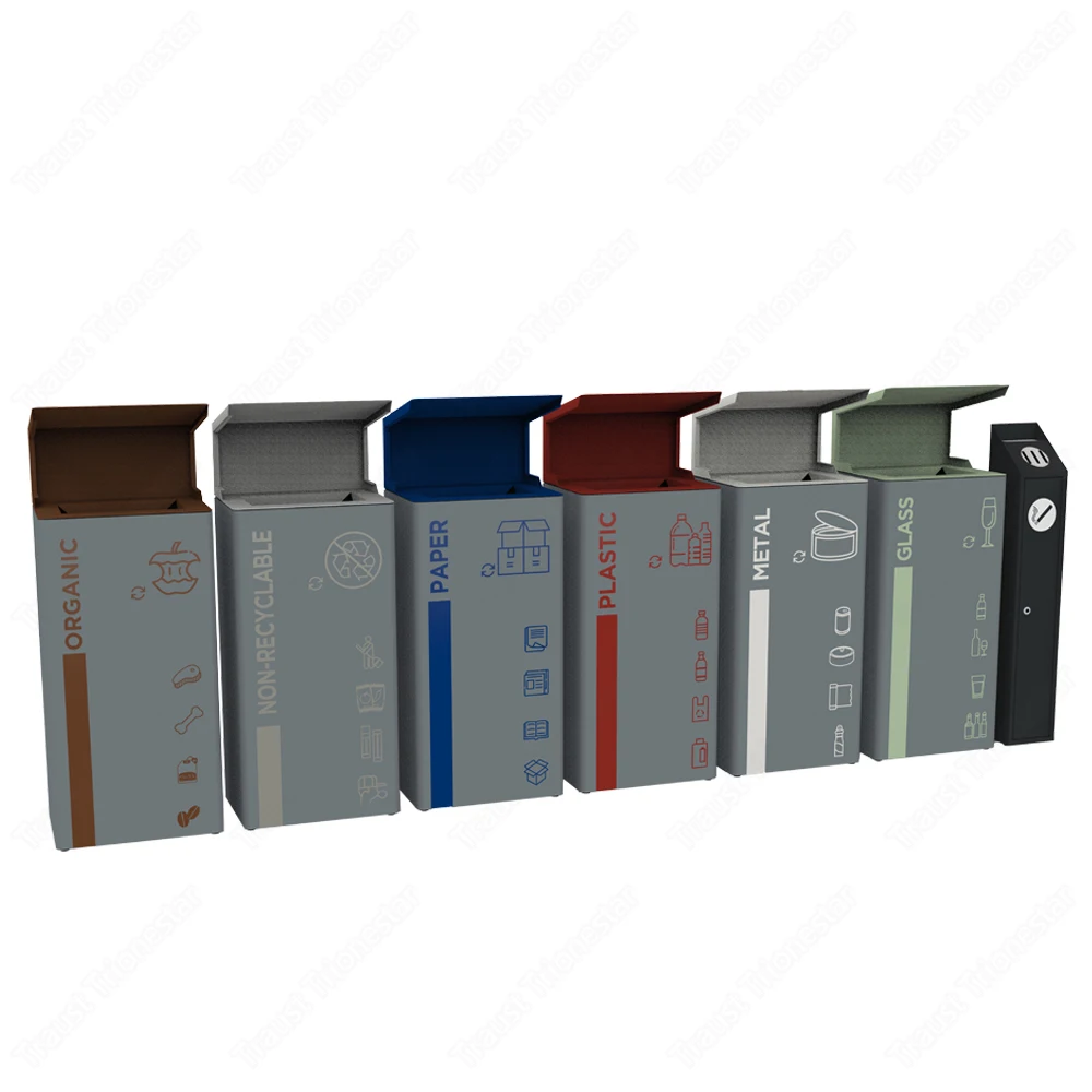 Traust Outdoor Public Metal Dustbin Standing Trash Can Litter Waste Receptacle Recycle Sorting Bin Lid Dustbin Container Sale