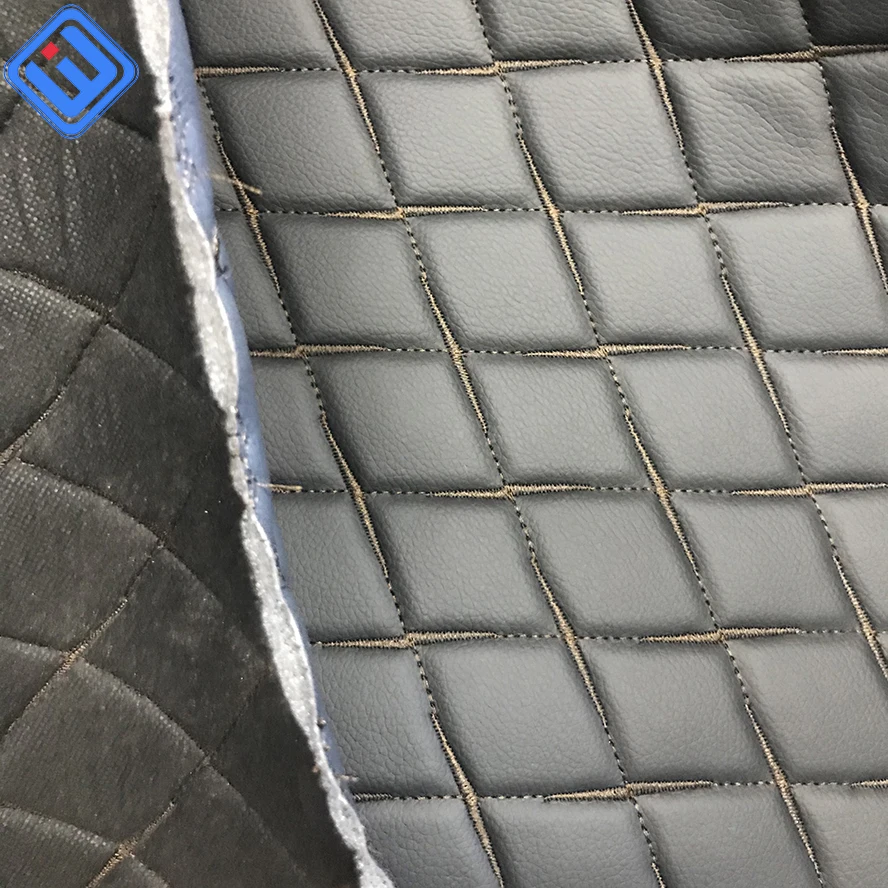 Wholesale Embroidery Quilted Pvc Artificial Stitching Marine Vinyl Leather Material With Sponge for Car Seat Cover Car Mat