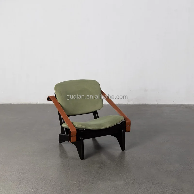 Italian light luxury designer special single armchair chair bedroom saddle leather leisure chair Solid wood single sofa chair