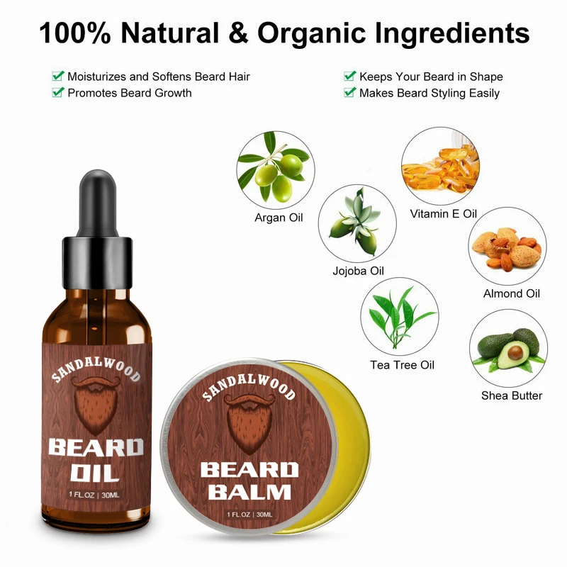 Beard Care Kit Men Professional Beard Growth Kit Shampoo Brush Oil Comb Cream Roller Beard Care Set