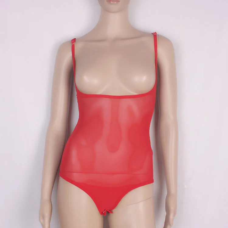 Sexy Transparent Elastic Sleeveless Suspender Unitards Jumpsuit for Belly Ballet Dance Training  Lingerie Wear