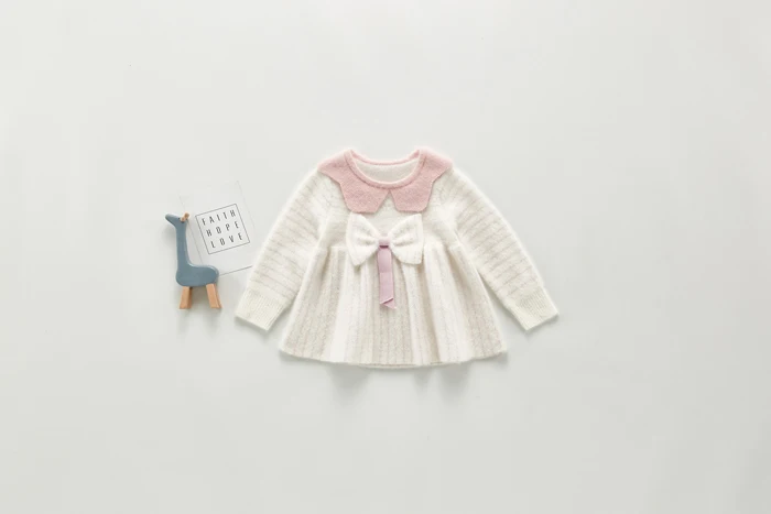 knit long sleeve baby girl  ruffled collar princess skirt