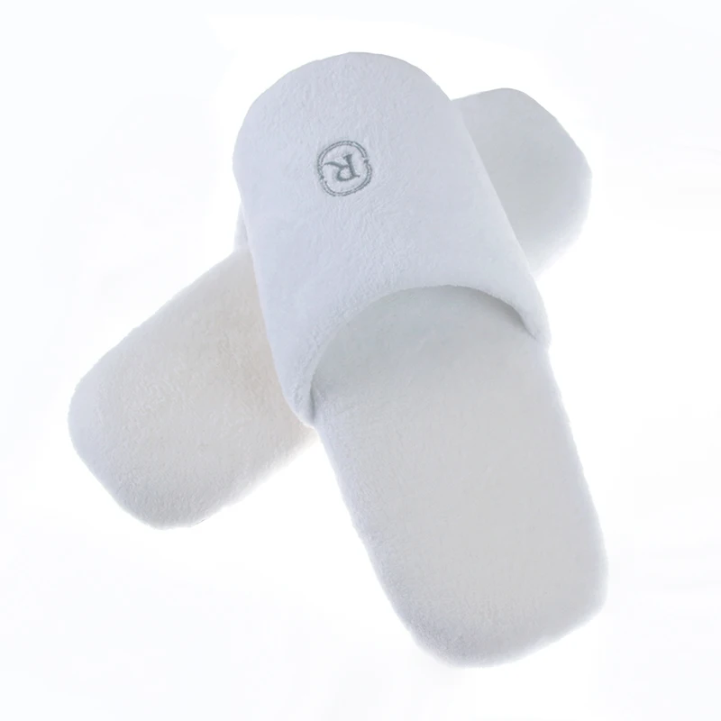 High Quality White Coral Fleece Hotel Slippers Good Price Custom Logo Hotel Disposable Slippers