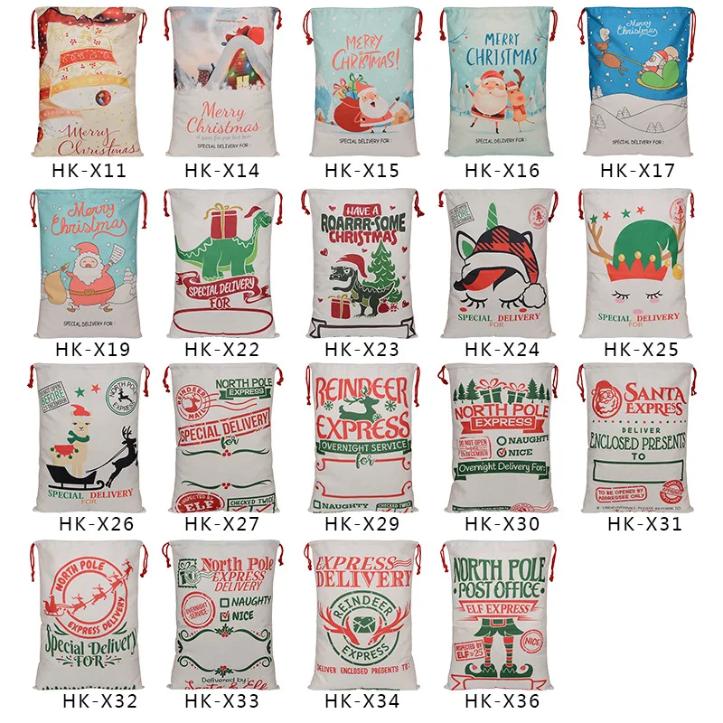 Red Cotton Canvas Custom LOGO Printed Sublimation Christmas Gift Packaging Bag Santa Sack with Drawstrings