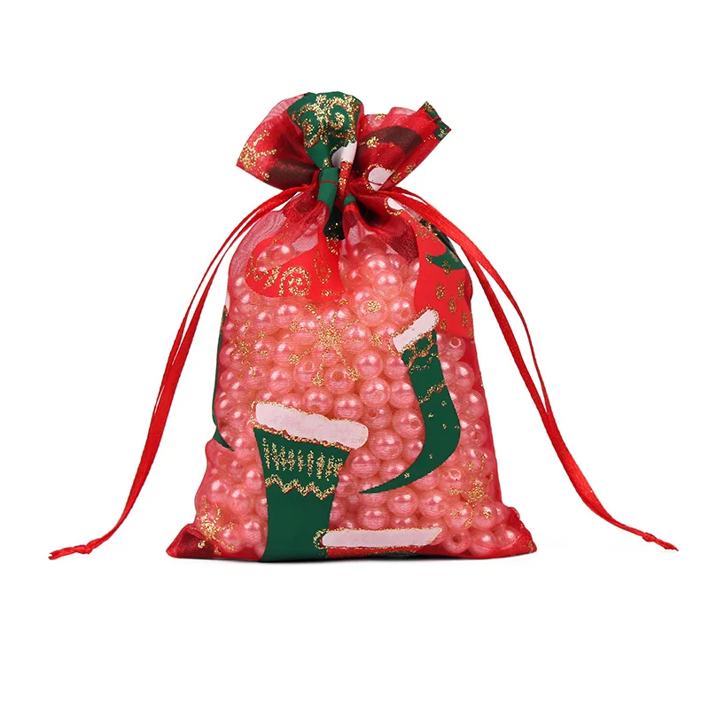 Wholesale candy Green Gift Christmas Foil Eco Friendly Small 4X5 Weddings Custom Print Christmas drawstring bag With Window