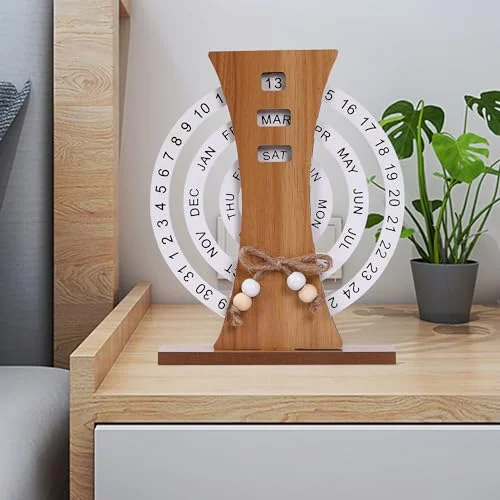 Wooden Disc Calendar Wooden Disc Perpetual Desk Calendar Manual Rotating Wooden Block Calendar