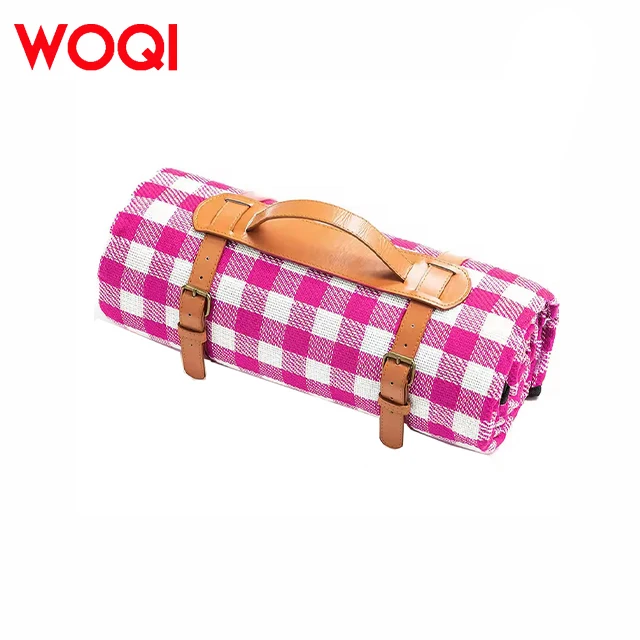 WOQI Popular Outdoor Foldable Plaid Picnic Blanket Fashionable Waterproof Beach Mat Soft and Portable with Recyclable Feature