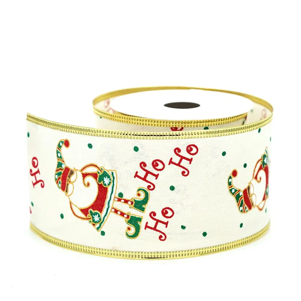 Christmas Father Wide Decoration Wired Gift Jute Ribbon Bow