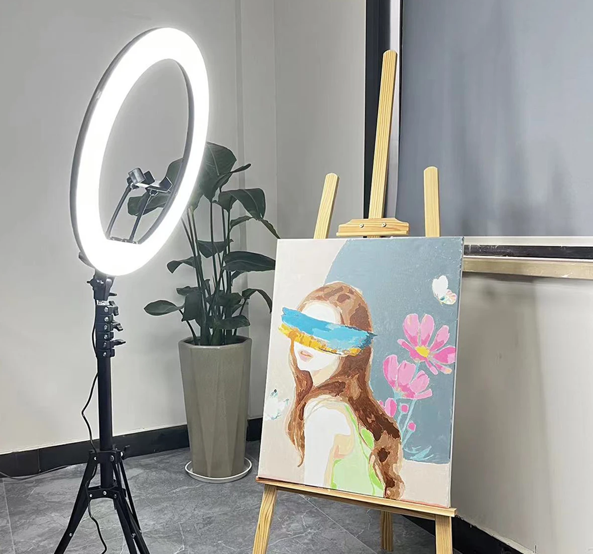 Photographic Lighting 18/21 inch 50W Dimmable Professional Video Light LED Salon Makeup Mirror Ring Light with Tripod Stand