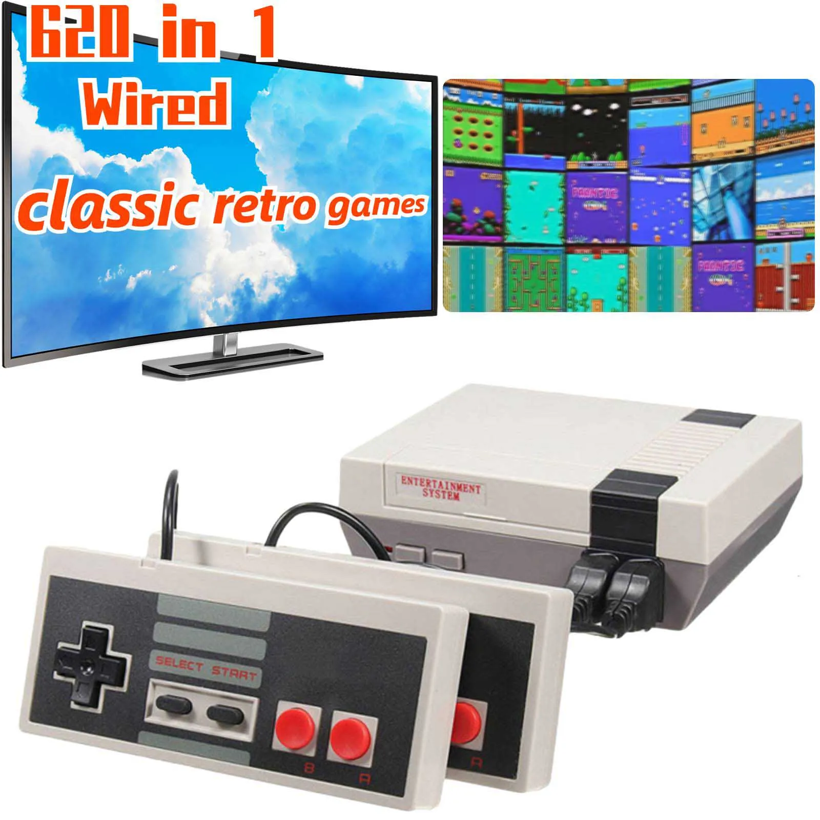 Classic Retro Game Console,Video Game System Build-in 620 Classic Games, AV Output and 2 Classic Game Controllers